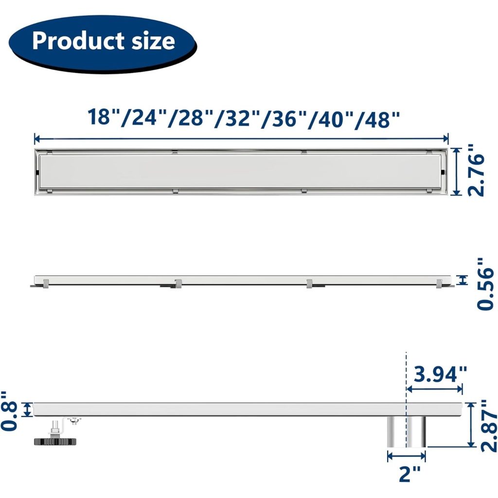 Neodrain 36-Inch Offset Linear Shower Drain | Brushed 304 Stainless Steel Shower Floor Drain