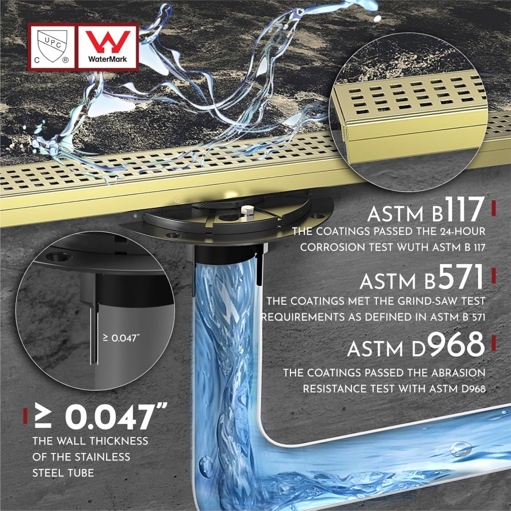 WEBANG 24-Inch Shower Linear Gold Drain